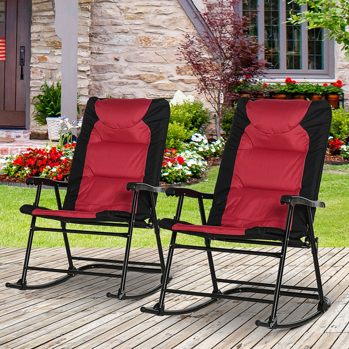 Outsunny 2pc Patio Foldable Rocking Chair Set, Red