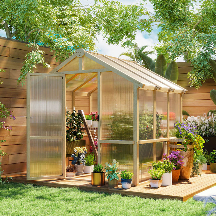 Outsunny 6.6 X 6ft Polycarbonate Greenhouse Walk-in Wooden Green House