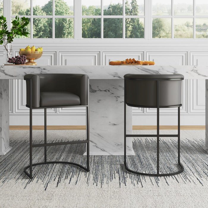 Cosmopolitan Mid-Century Modern Metal Upholstered Counter Stool in Graphite - Set of 2 Bar Stool