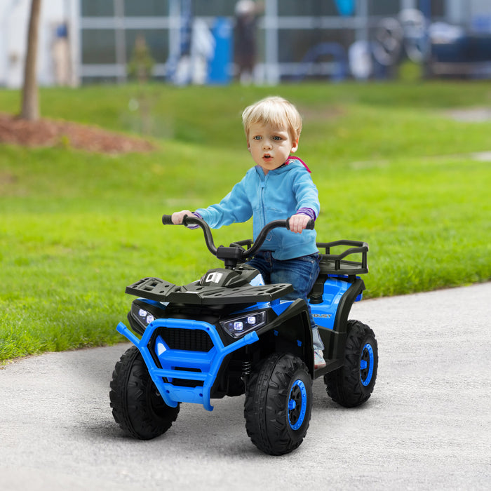 Qaba Kids Atv, 4 Wheeler, 12v Battery Powered Ride-On Electric Vehicle With 4 Spring Suspension Wheels, Storage Basket, Led Headlights, High & Low Speed, Music, For Boys & Girls, Blue