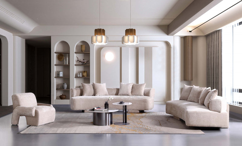 Verandah Mid-Century Modern 3-Piece Sofa Set in Beige