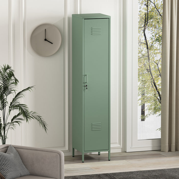 Naomi Modern 15\" Metal Storage Cabinet in Sage Green Armoire