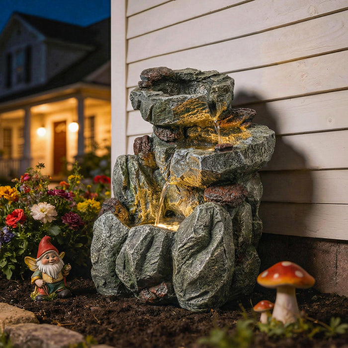 Outsunny Outdoor Water Fountain with LED Lights , Grey