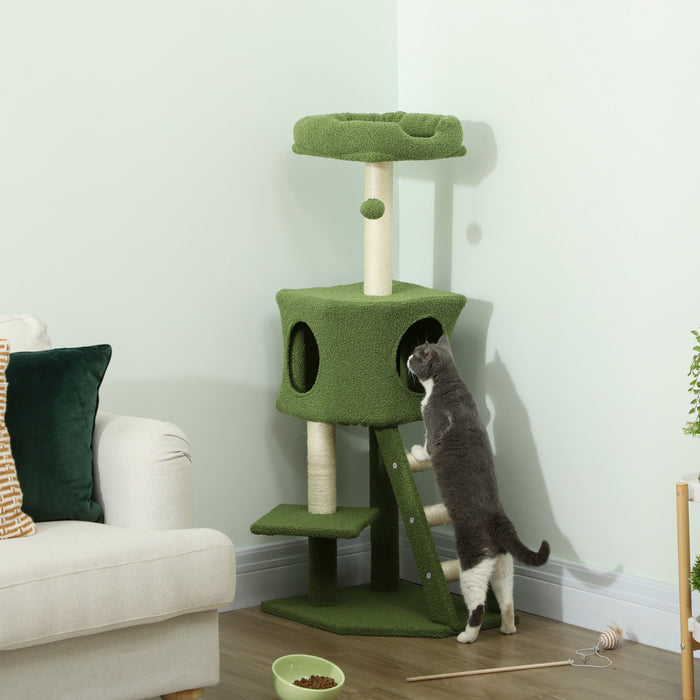Pawhut 47 Inches Cat Tree, Multi-level Cat Tower With Condo, Kitten Climbing Activity Center With Sisal Scratching Posts, Ladder, Plush Perch And Hanging Ball, Green