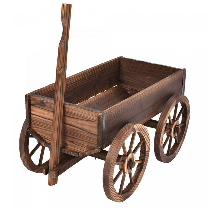 Costway Wood Wagon Flower Planter Pot Stand W/wheels Home Garden Outdoor Decor