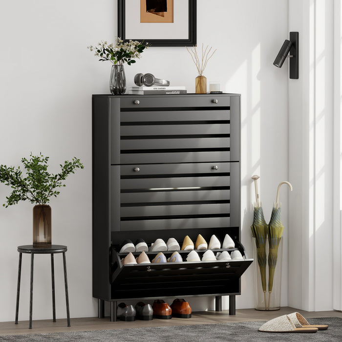 HOMCOM Shoe Storage Cabinet with Adjustable Shelves, Black