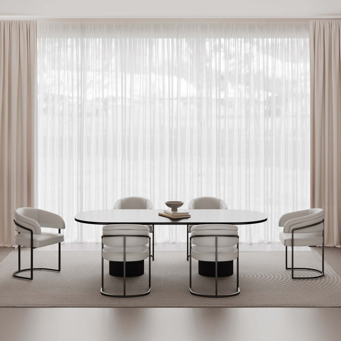 Augusta Modern Metal Vegan Leather Dining Chair in Light Gray - Set of 6