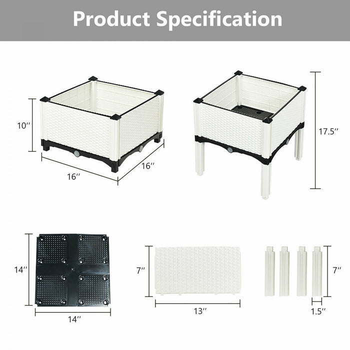 Costway Set Of 4 Raised Garden Bed Elevated Flower Vegetable Herb Grow Planter Box White