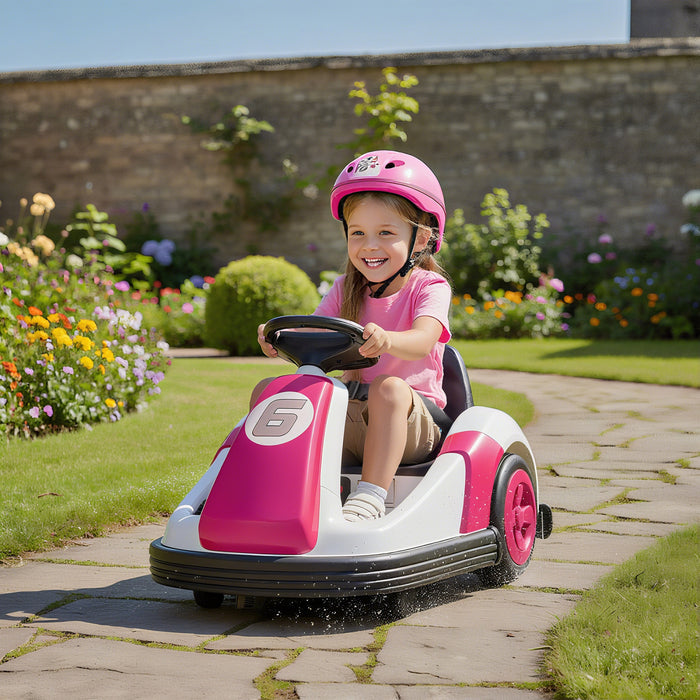 Qaba 6V Bumper Car, Electric Car for Kids, Toddler Bumper Car with Big Wheels, Slow Start, 360° Spin, Dual Motors, 3.1 Mph Max, Music and Horn for 37-72 Months, Pink
