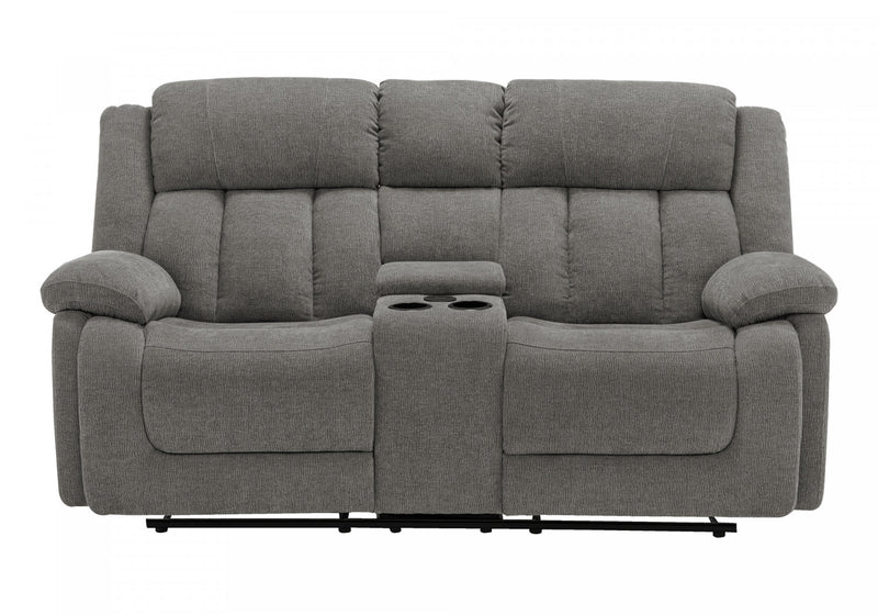 2-Seater Power Reclining Upholstered Love Seat, 63\" Wide, Light Grey Fabric, Transitional Recliner