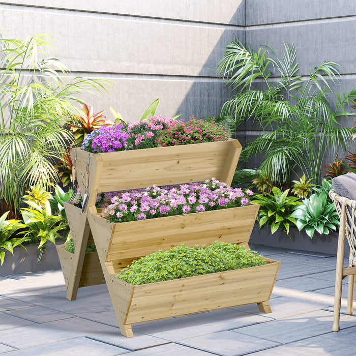 Outsunny Raised Garden Bed Wood, Freestanding Planter Stand With 5 Planting Boxes And 4 Hooks, Good For Herbs, Flowers, Or Vegetables In Patio Balcony Indoor Outdoor