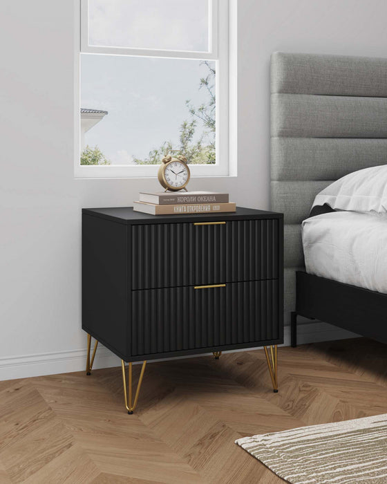 Dumbo Modern 20\" Fluted Nightstand in Black (2-Drawer)