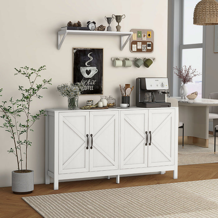 HOMCOM Storage Cabinet, Buffet Sideboard with Barn Door, Shelf, White