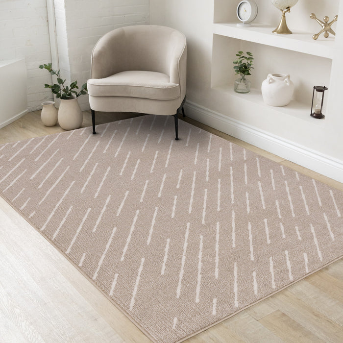 Covington Beige Cream Diagonal Rain Streaks Design Rug, 5'3\" x 7'7\" Indoor Area Rug