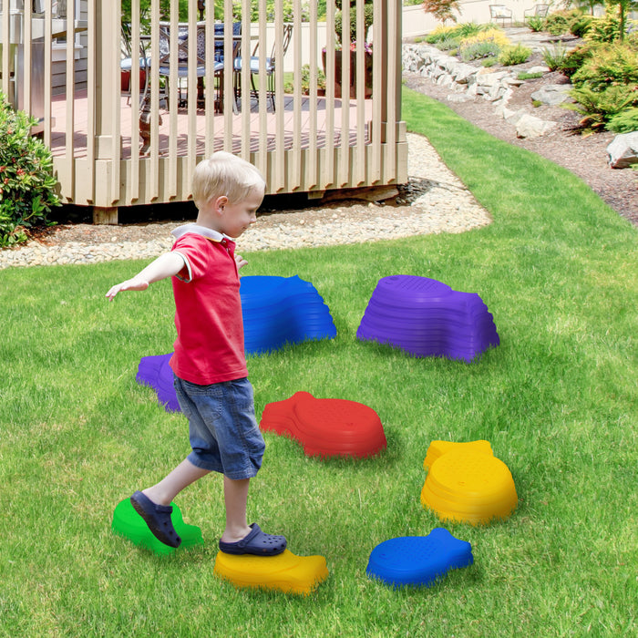 Outsunny Larger Size Stepping Stones Kids, 8 Pieces Stackable Balance River Stones, Non-slip Obstacle Course For Kids Sensory Play, Outdoor Indoor For 3-8 Years Old