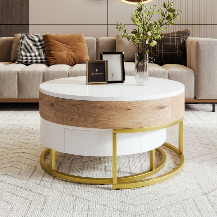 Sherry 31.5\" Round Engineered Wood Lift-top Nesting Coffee Table With Drawers, White