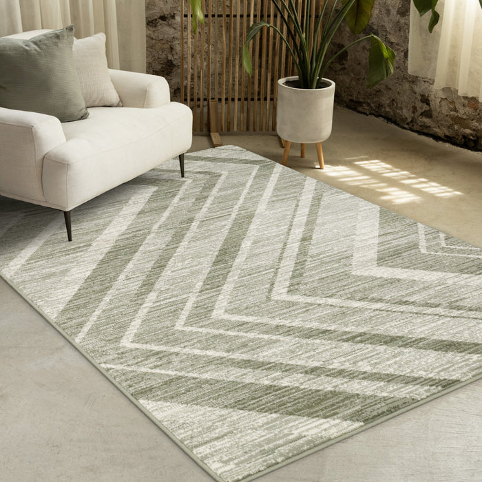 Florence Green White Distressed Chevron Design Rug, 5'3\" x 7'4\" Indoor Area Rug