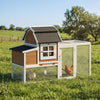 PawHut 71" Chicken Coop for 3 Chickens, Wooden Hen House Outdoor Duck House with Run, Removable Tray, Nesting Box, Waterproof Asphalt Roof, Ramp and Perches, Bunny Hutch, Brown