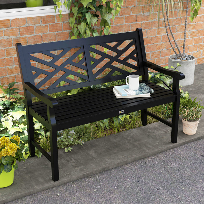 Outsunny Wooden Garden Bench W/ Slatted Seat & Back, Black