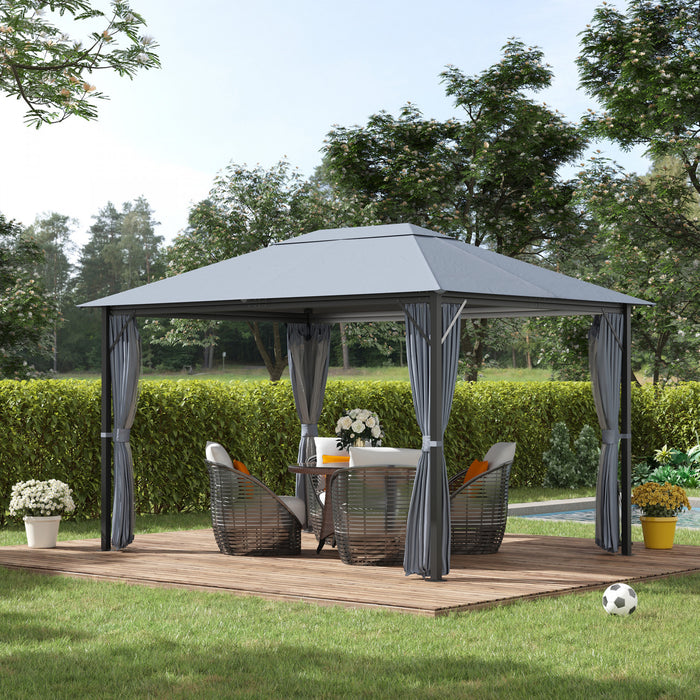 Outsunny 13' X 10' Gazebo Canopy Party Tent Shelter With Steel Frame, Curtains, Netting Sidewalls, Light Grey