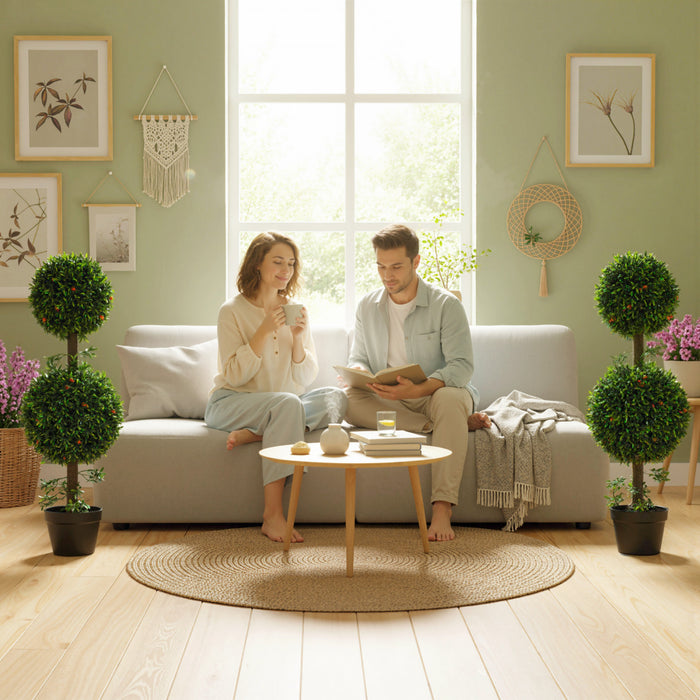 HOMCOM 3FT Artificial Boxwood Topiary Trees Fake Plants Set of 2, Green