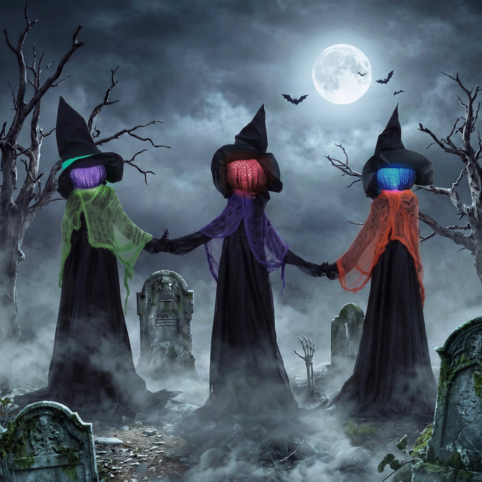 HOMCOM 48\" Holding Hands Witch Trio Stake Halloween Yard Decoration