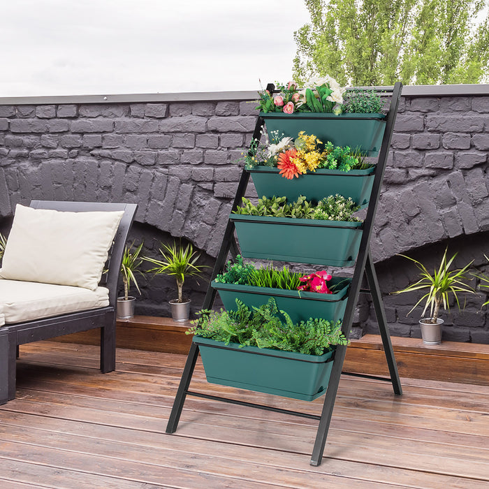 Costway 5-tier Vertical Garden Planter Box Elevated Raised Bed W/5 Container Green