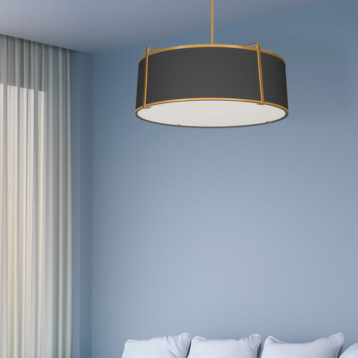 Dainolite Trapezoid 4 Light Pendant Drum Gold/Black Shade White Fabric Diffuser Lamp