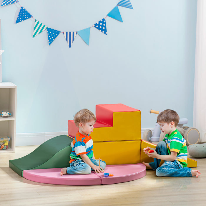 Qaba 6-piece Soft Play, Play Foam Set For Toddlers To Climb, Crawl, Slide, Safe Indoor Play Equipments For Kids 12-36 Months, Multicoloured