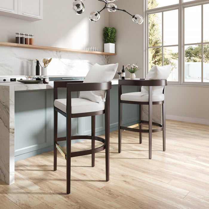 Ritz Mid-Century Modern Wood Upholstered Counter Stool in Ivory - Set of 3