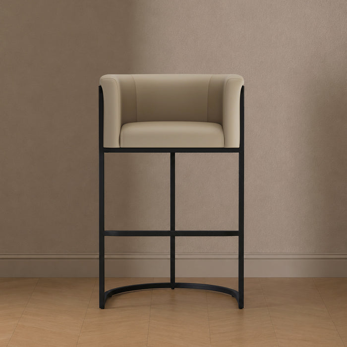 Cosmopolitan Mid-Century Modern Metal Upholstered Barstool in Greige