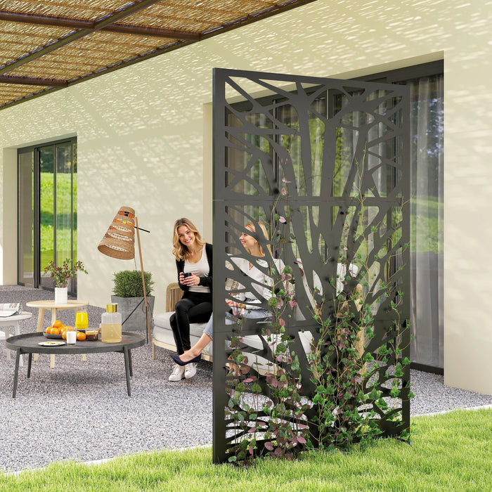 Outsunny 72\" x 38\" Metal Outdoor Privacy Screen, Black