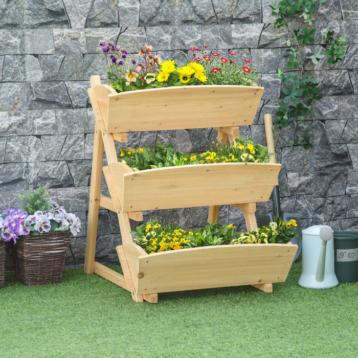 Outsunny 3 Tier Raised Garden Bed, Vertical Wooden Elevated Planter Box Kit, Plant Stand For Flowers, Vegetables, Herbs