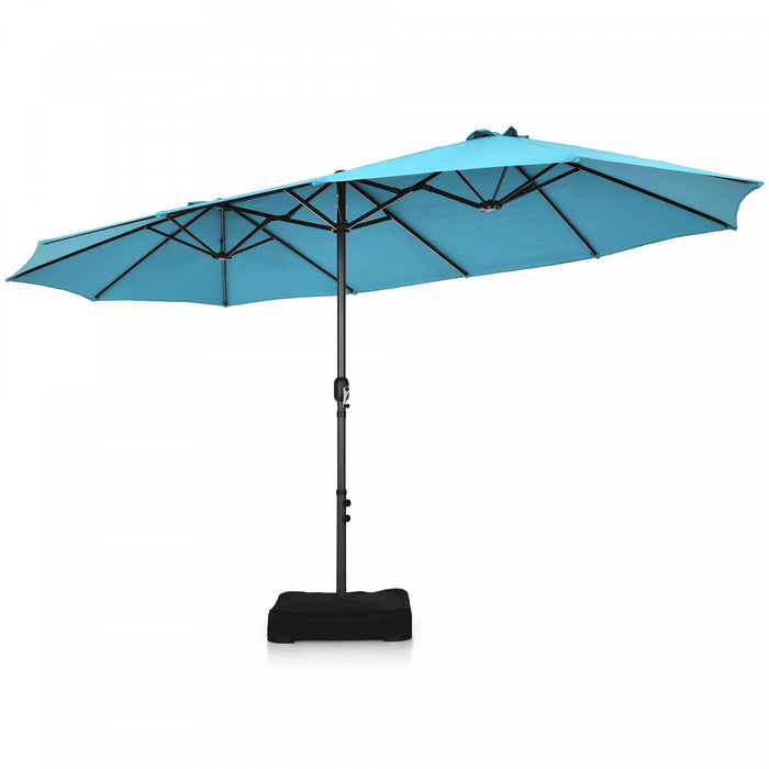 Costway 15FT Double-Sided Twin Patio Umbrella Sun Shade Outdoor Crank Market Turquoise