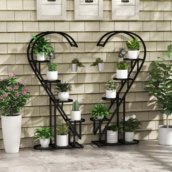 Costway 5 Tier Metal Plant Stand Heart-shaped Shelf With Hanging Hook For Multiple Plants Black