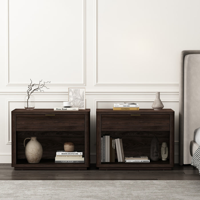 Evelyn Modern 32\" Nightstand in Brown (1-Drawer) - Set of 2