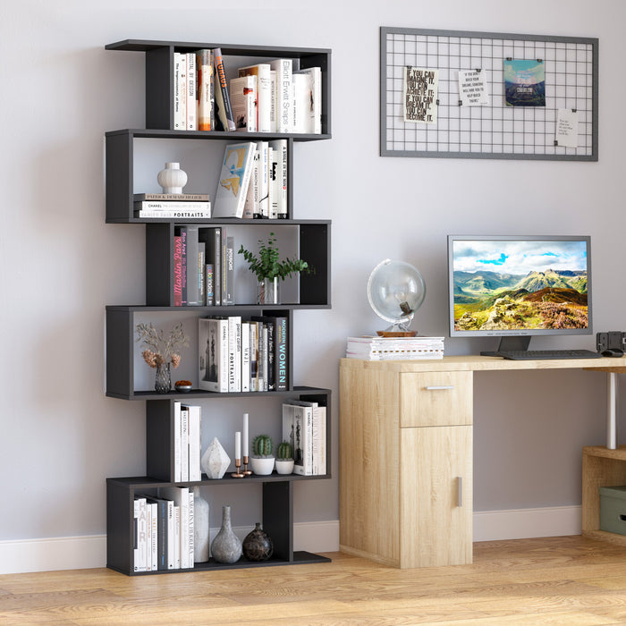 HOMCOM 6 Tier Bookshelf Storage Display Unit Organizer Room Divider Wood Black