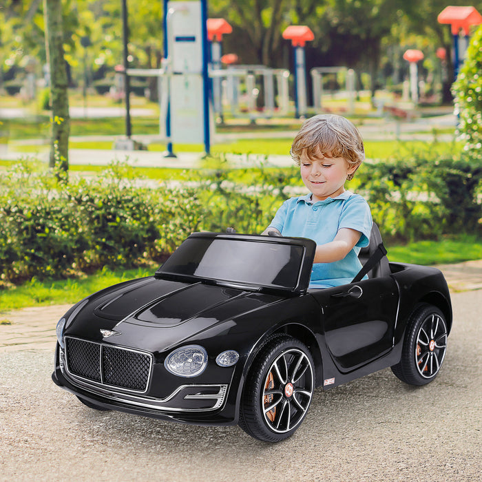 Aosom 12v Powered Ride-On Car Licensed Bentley Battery Powered Electric Vehicles W/ Parent Remote Control, Headlights, Mp3, 2 Speed, Usb Port - Black