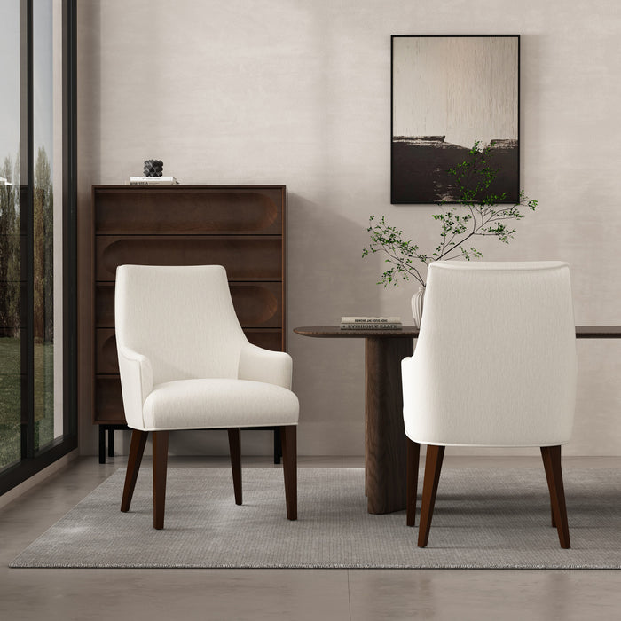 Beever Modern Chenille Wood Armchair in Cream - Set of 2 Dining Chair