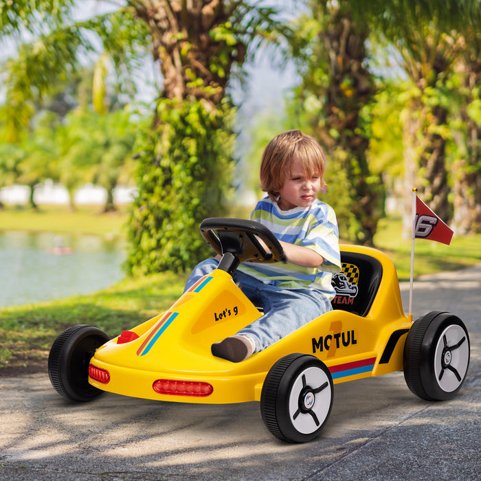 Qaba Go Kart For Kids, 6v Electric Battery Powered Ride-On Car With Music, Light, Horn, For Toddlers Boys Girs 3-5 Years, Yellow