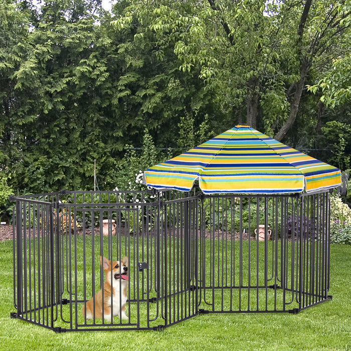 Pawhut 83\" X 48\" Heavy-duty Metal Dog Playpen, Outdoor Pet Cage Kennel, Puppy Exercise Fence Barrier With Weather-resistant Polyester Roof, Locking Door, & Metal Frame