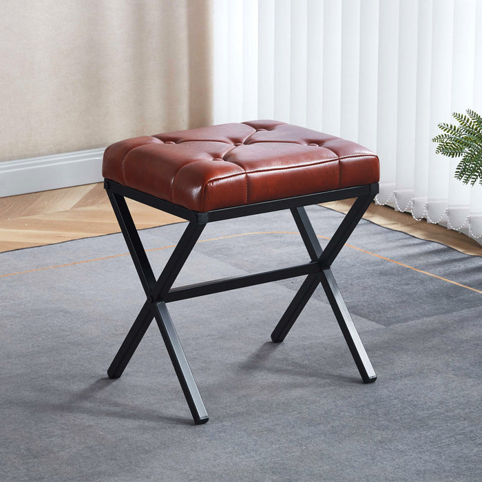 Liam Accent Stool with Tufted Cushion and Metal Legs,Brown Accent Chair