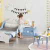 Qaba Kids Wooden Toy Storage Box Organizer Chest With Gas Stay Bar Seating Bench 21.75" X 13.5" X 14|Qaba Boite De Rangement Pour Jouets En Bois Pour Enfants Avec Banc A Gaz 55 X 34 X 35,6 Cm Bleu