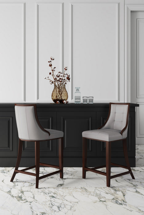 Fifth Avenue Traditional Wood Upholstered Counter Stool in Light Gray - Set of 2