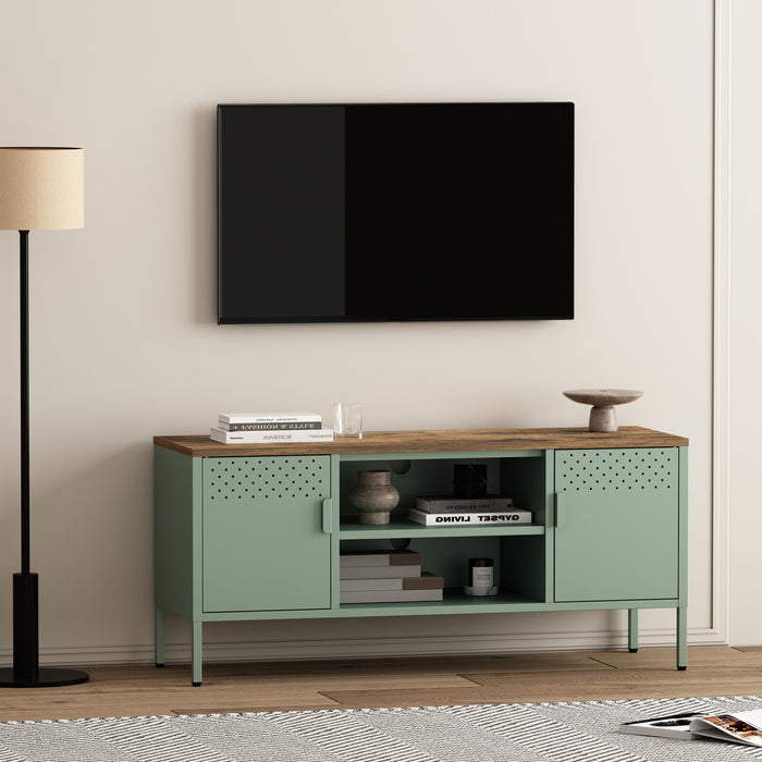 Landen Modern 47\" Metal Storage Cabinet in Sage Green Armoire