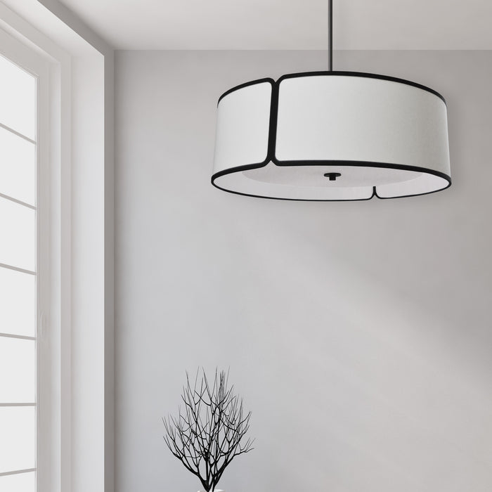 Dainolite Notched Drum 4 Light Notched Drum Pendant Black Finish White Shade/White Diffuser Lamp