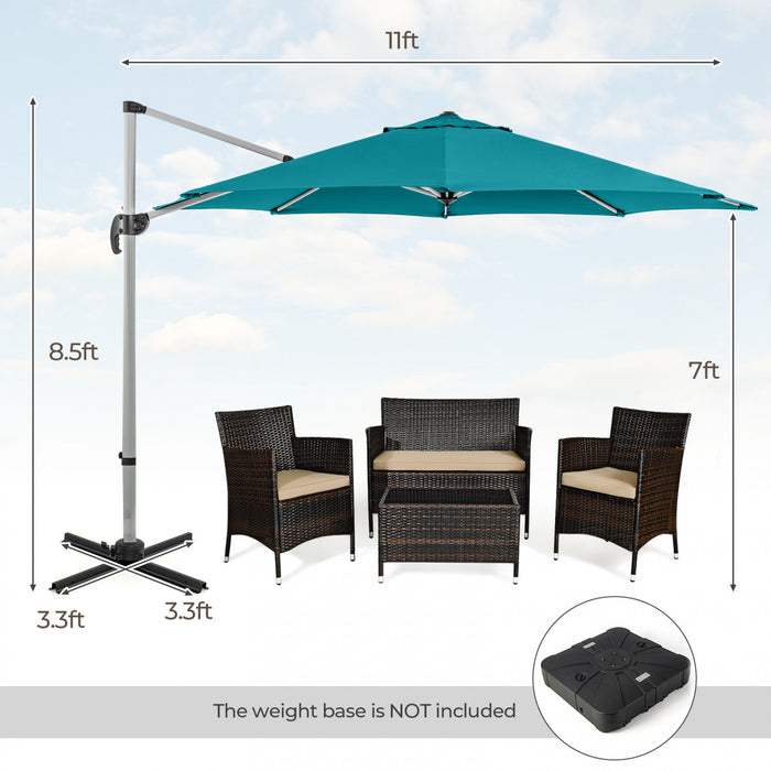 Costway 11 FT Outdoor Patio Umbrella, Round Cantilever Umbrella w/ 360° Rotation Blue