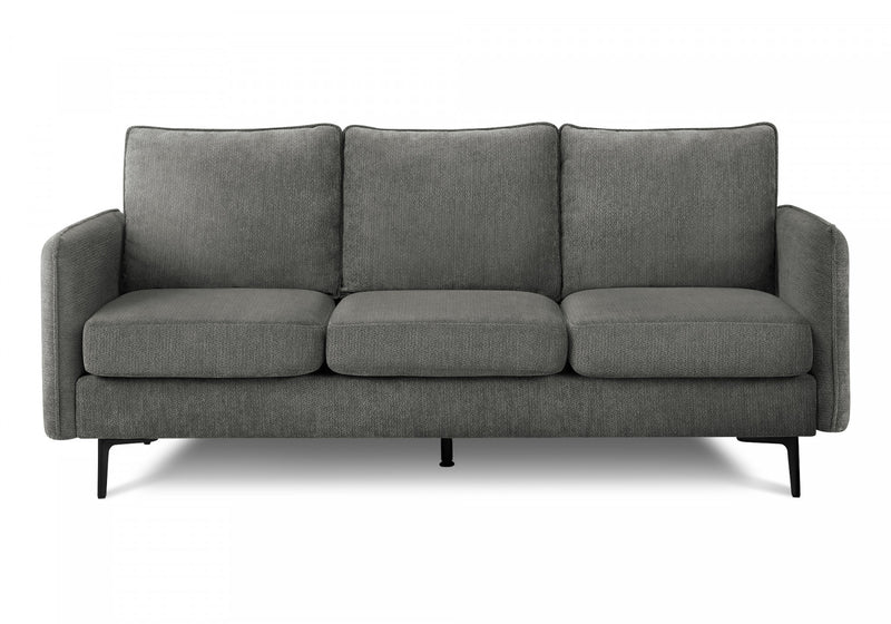 Upholstered Sofa, 77\"L, Dark Grey Fabric, Black Metal Legs Sofa