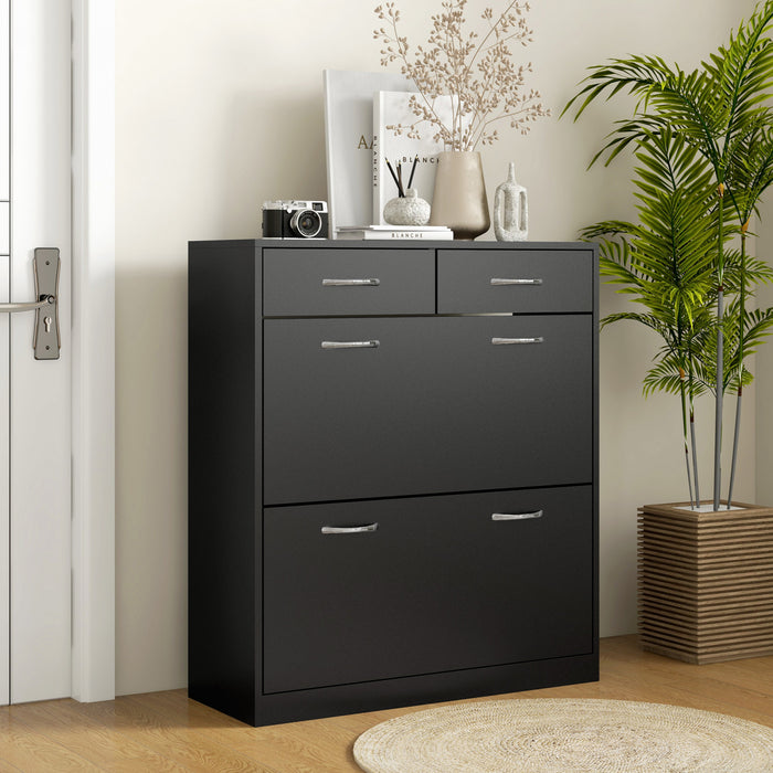 HOMCOM Entryway Shoe Cabinet with 2 Flip Drawers for 12 Pairs of Shoes