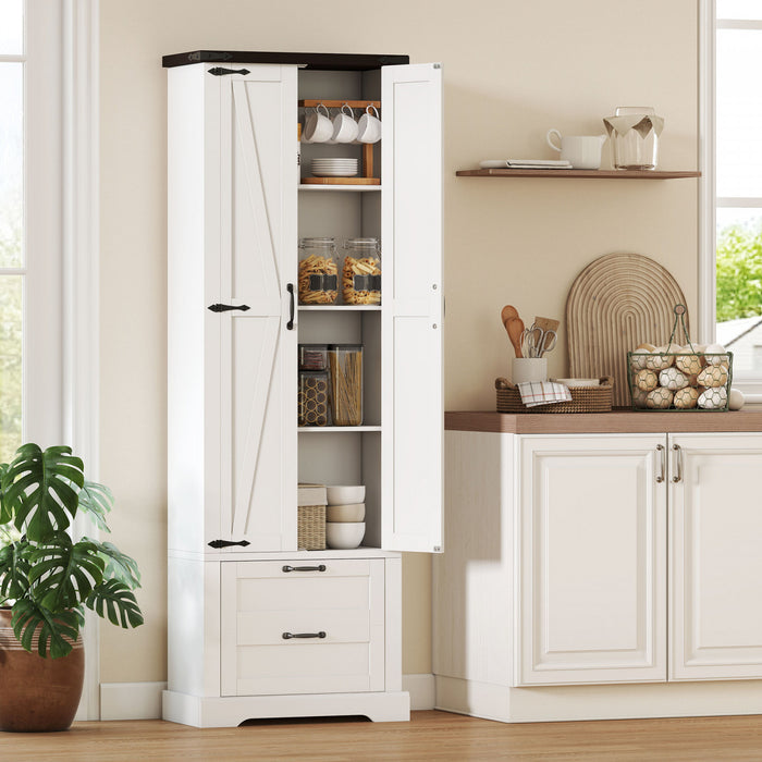 HOMCOM 71\" Kitchen Pantry Cabinet, Farmhouse Kitchen Storage Cabinet, White